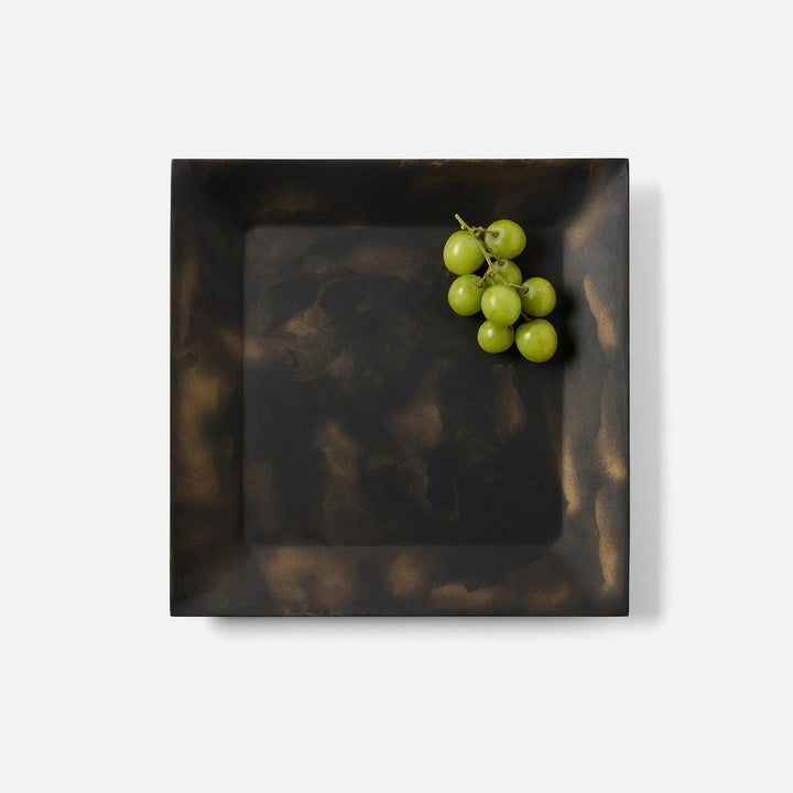 Olena Black/Gold Swirled Square Serving Tray Resin S/2