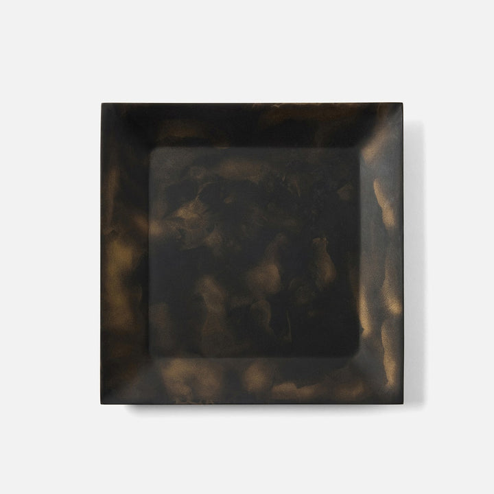 Olena Black/Gold Swirled Square Serving Tray Resin S/2