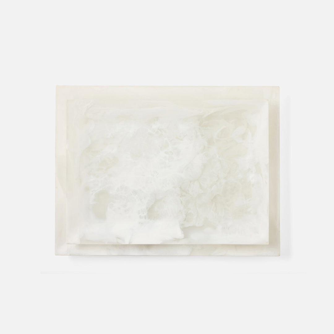 Olena White Swirled Rectangular Serving Tray Resin S/2