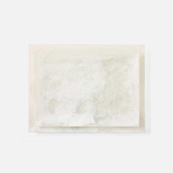 Olena White Swirled Rectangular Serving Tray Resin S/2