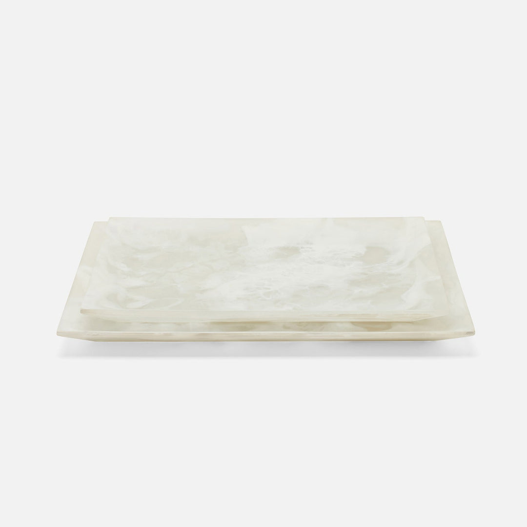 Olena White Swirled Rectangular Serving Tray Resin S/2