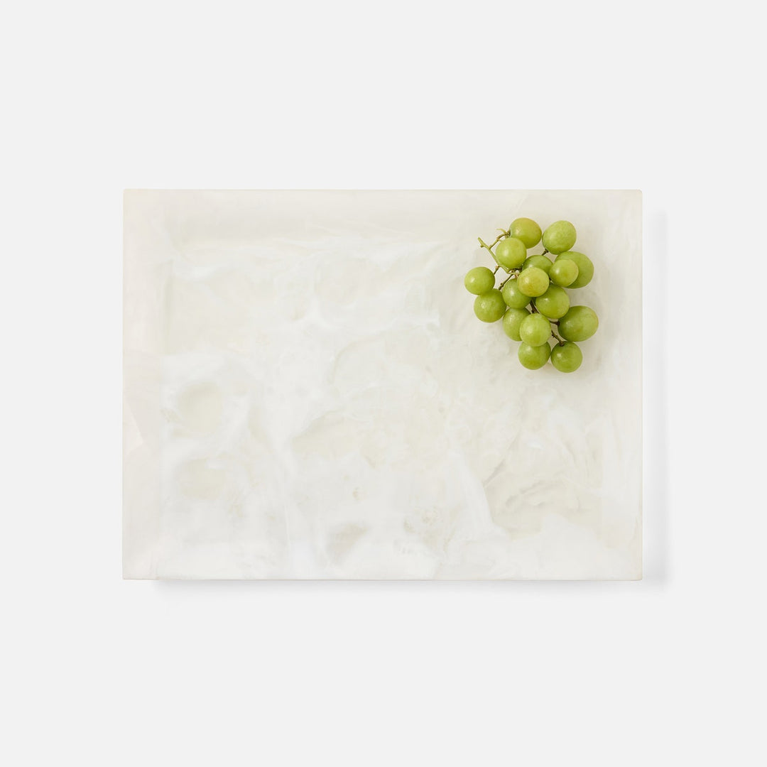 Olena White Swirled Rectangular Serving Tray Resin S/2