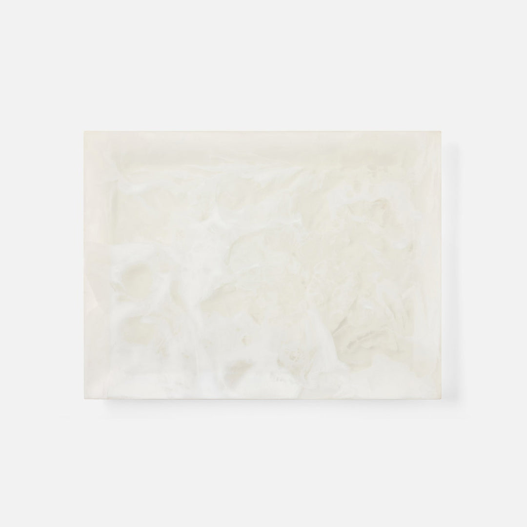 Olena White Swirled Rectangular Serving Tray Resin S/2
