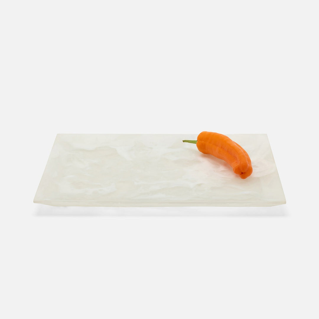Olena White Swirled Rectangular Serving Tray Resin S/2