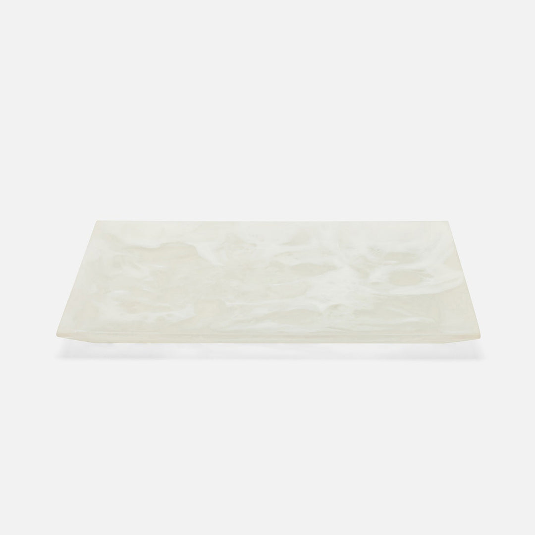 Olena White Swirled Rectangular Serving Tray Resin S/2