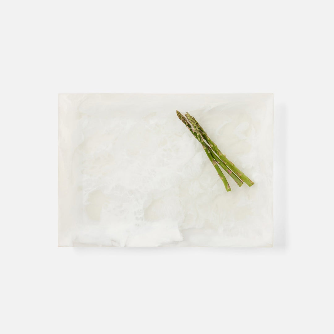 Olena White Swirled Rectangular Serving Tray Resin S/2