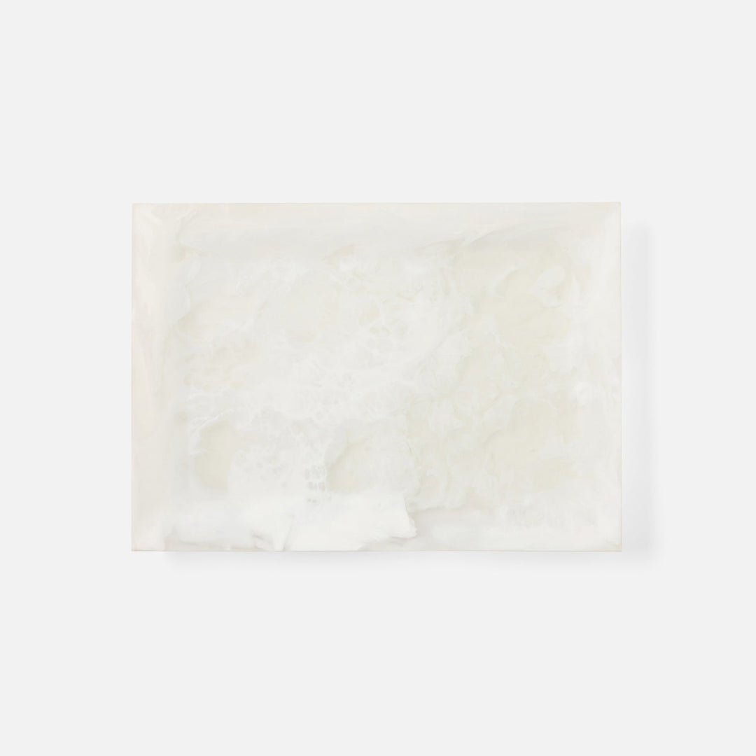 Olena White Swirled Rectangular Serving Tray Resin S/2