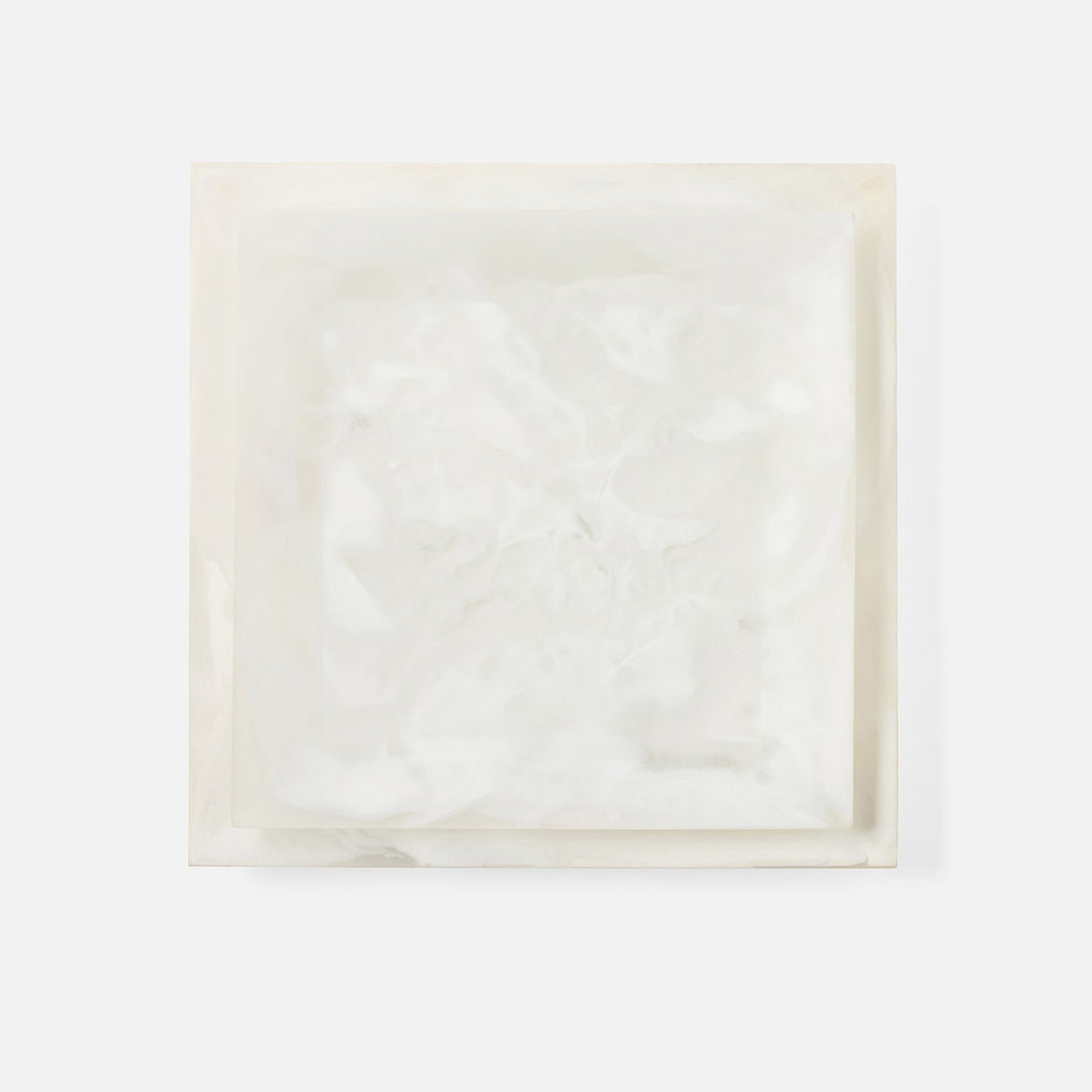 Olena White Swirled Square Serving Tray Resin S/2