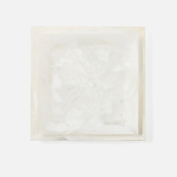 Olena White Swirled Square Serving Tray Resin S/2