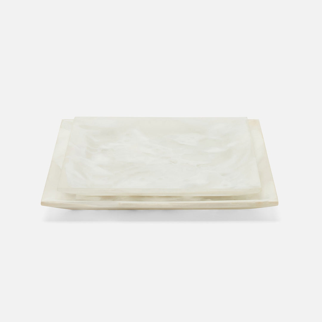 Olena White Swirled Square Serving Tray Resin S/2