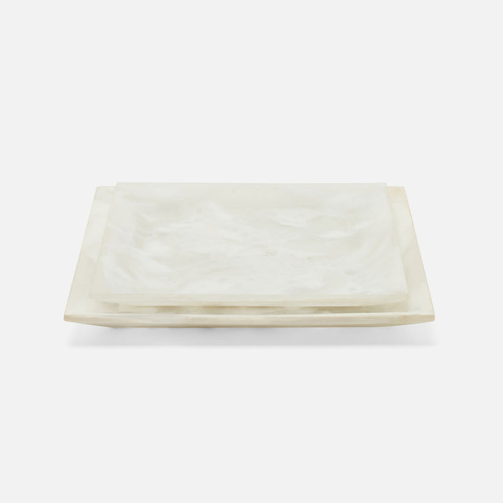 Olena White Swirled Square Serving Tray Resin S/2