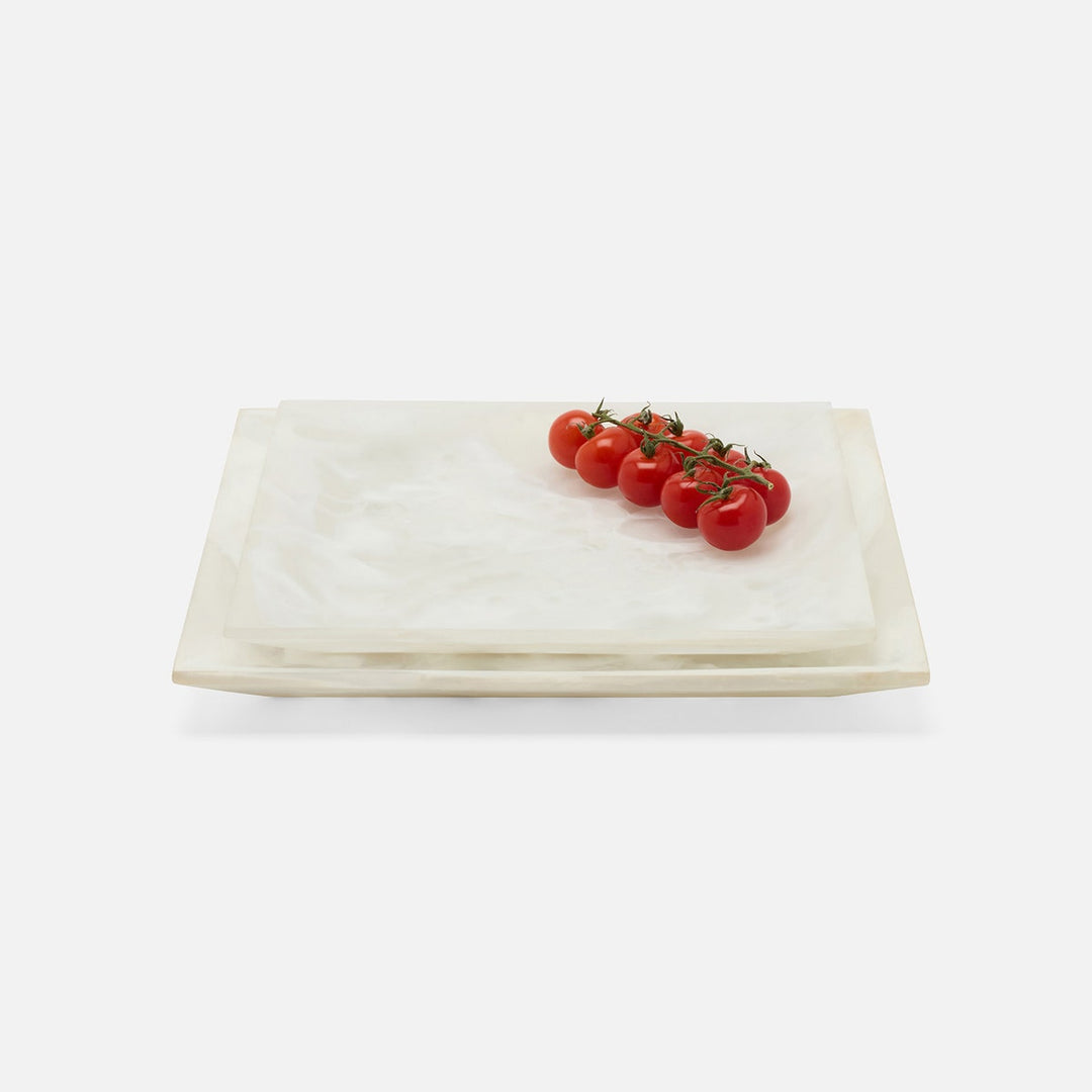 Olena White Swirled Square Serving Tray Resin S/2