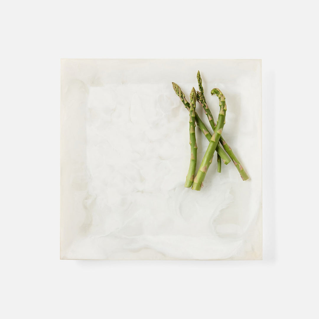 Olena White Swirled Square Serving Tray Resin S/2