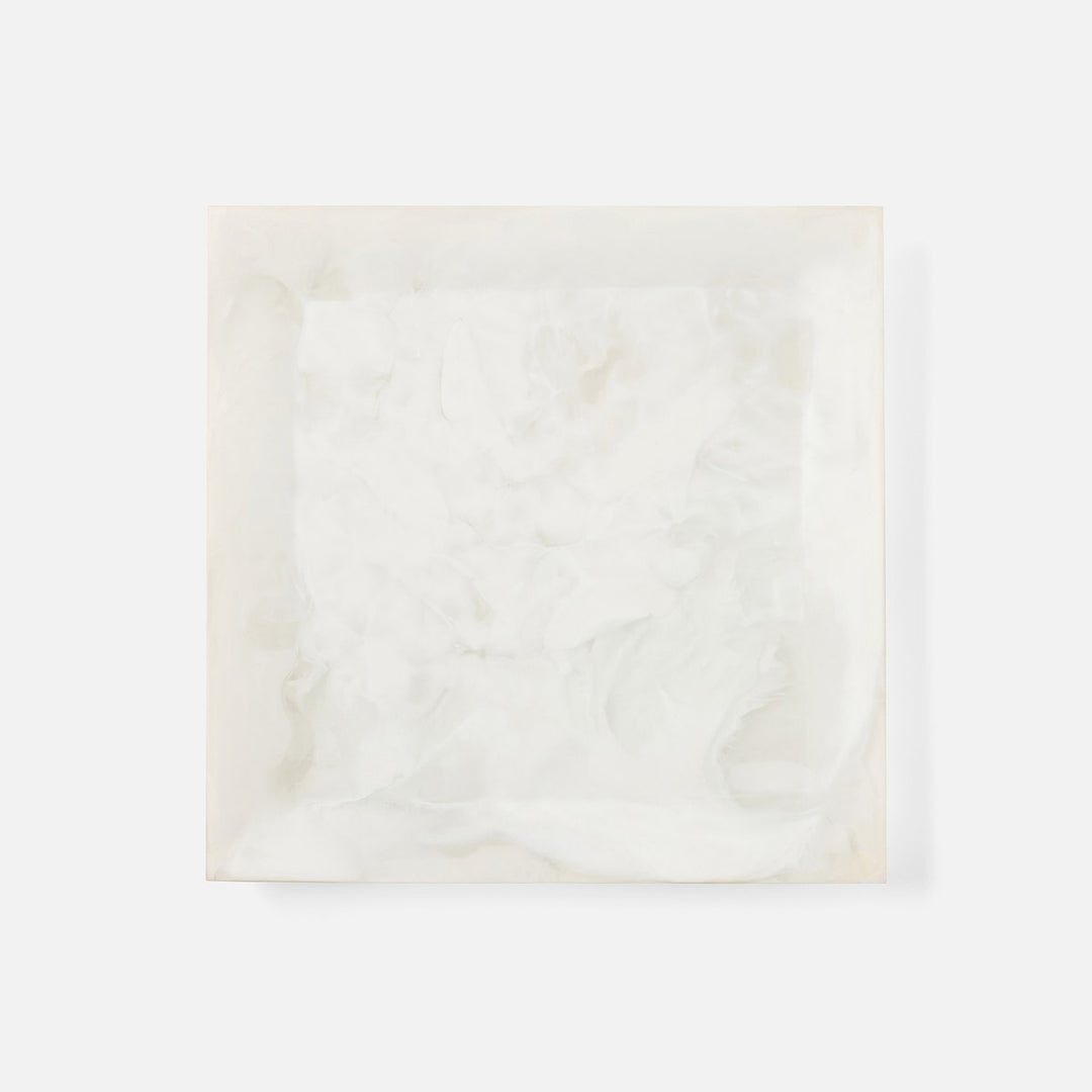 Olena White Swirled Square Serving Tray Resin S/2