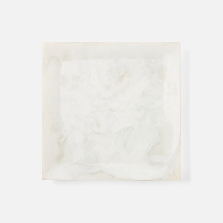 Olena White Swirled Square Serving Tray Resin S/2