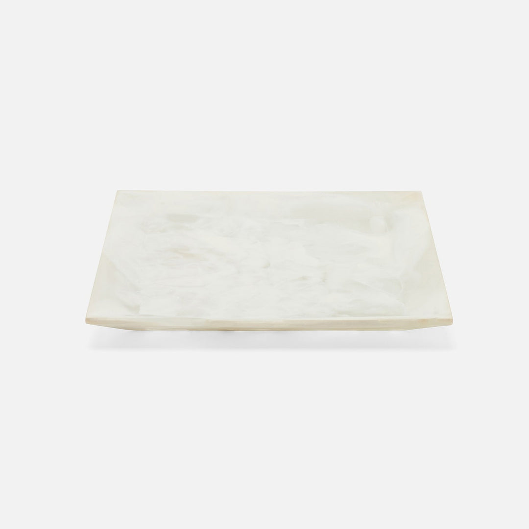 Olena White Swirled Square Serving Tray Resin S/2