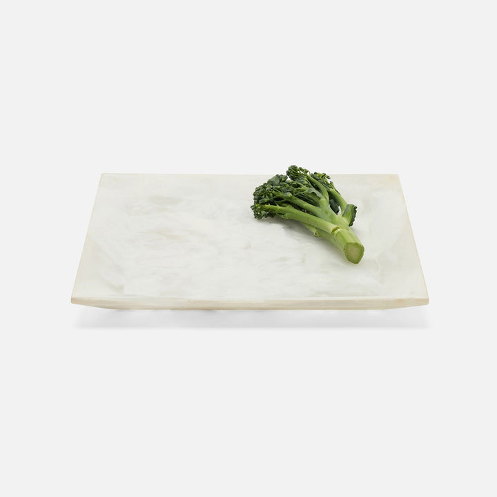 Olena White Swirled Square Serving Tray Resin S/2