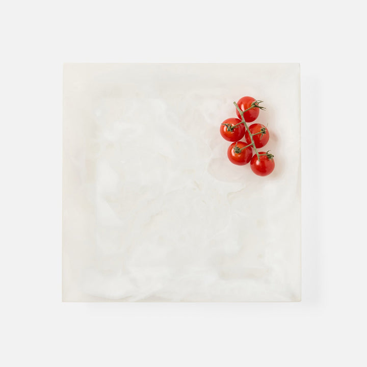 Olena White Swirled Square Serving Tray Resin S/2