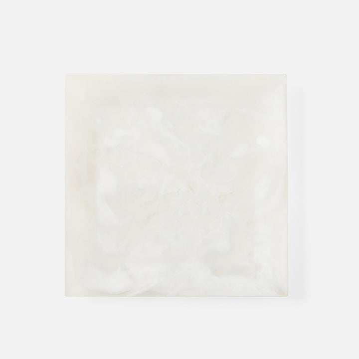 Olena White Swirled Square Serving Tray Resin S/2
