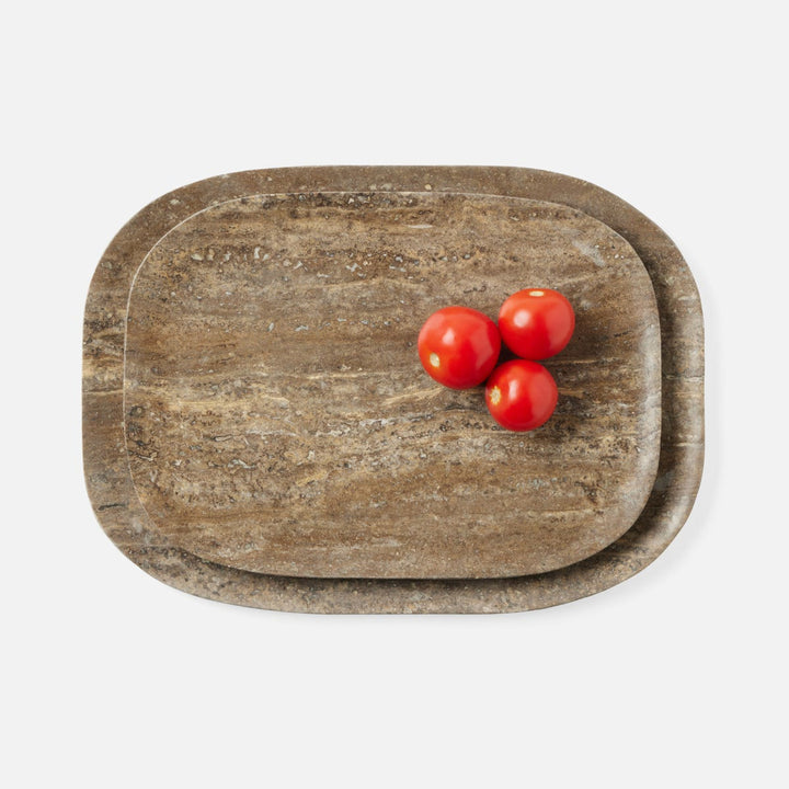 Rhea Gray Serving Trays Travertine Set/2