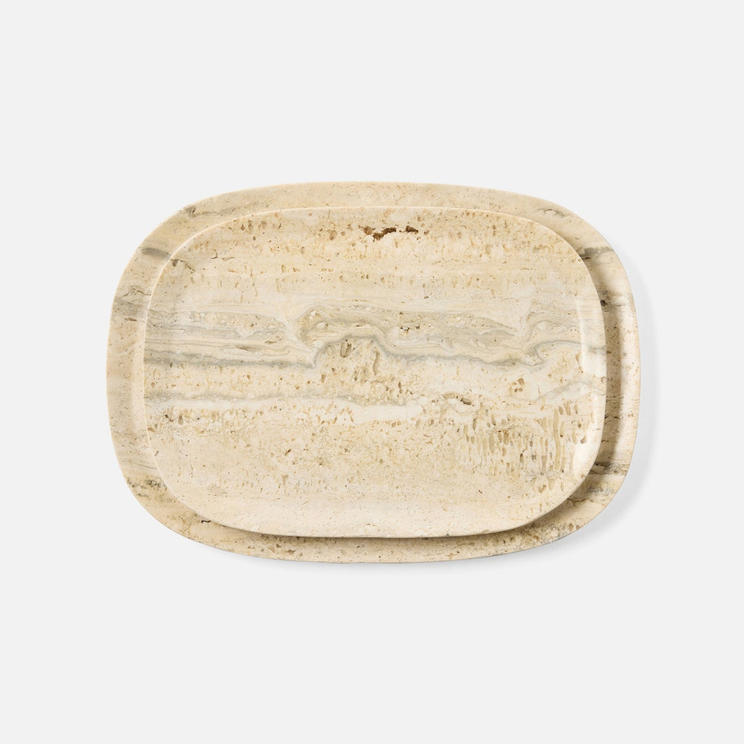 Rhea Silver Serving Trays Travertine Set/2