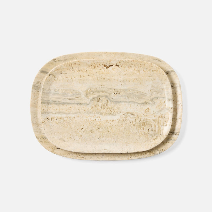 Rhea Silver Serving Trays Travertine Set/2