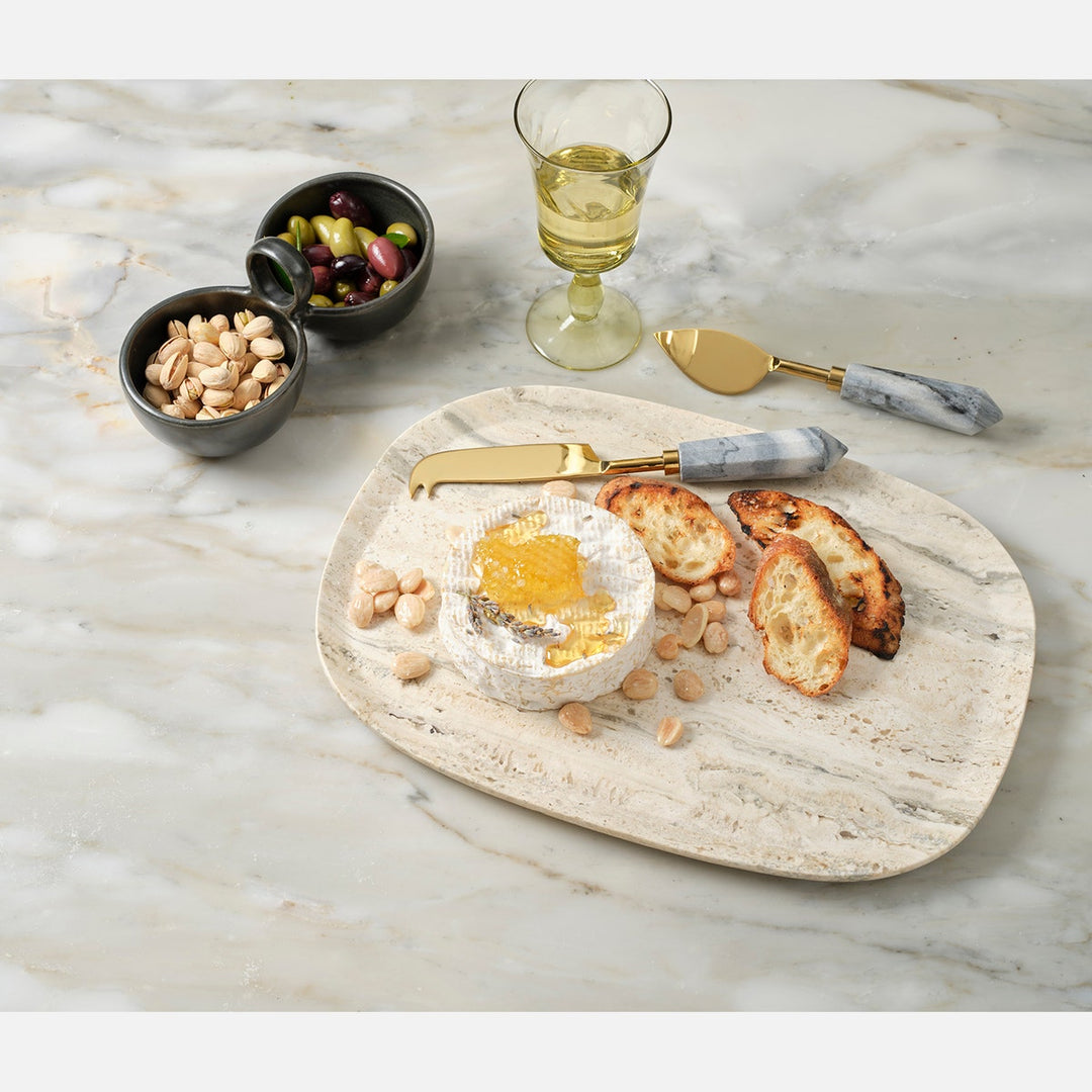 Rhea Silver Serving Trays Travertine Set/2