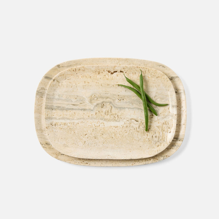 Rhea Silver Serving Trays Travertine Set/2