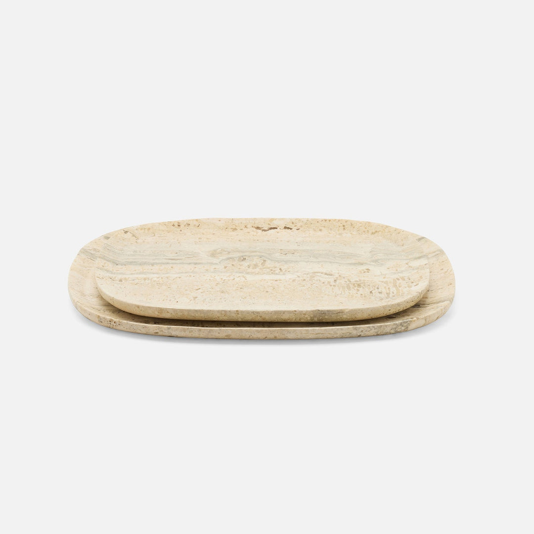 Rhea Silver Serving Trays Travertine Set/2