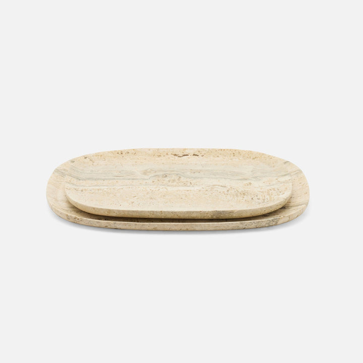 Rhea Silver Serving Trays Travertine Set/2