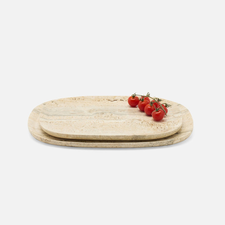 Rhea Silver Serving Trays Travertine Set/2
