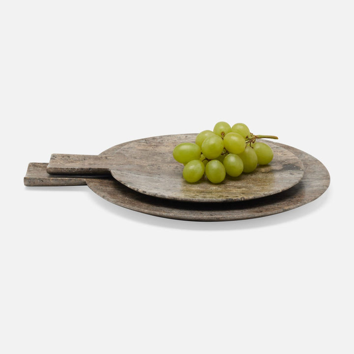 Stassi Gray Round Serving Board Travertine Set/2
