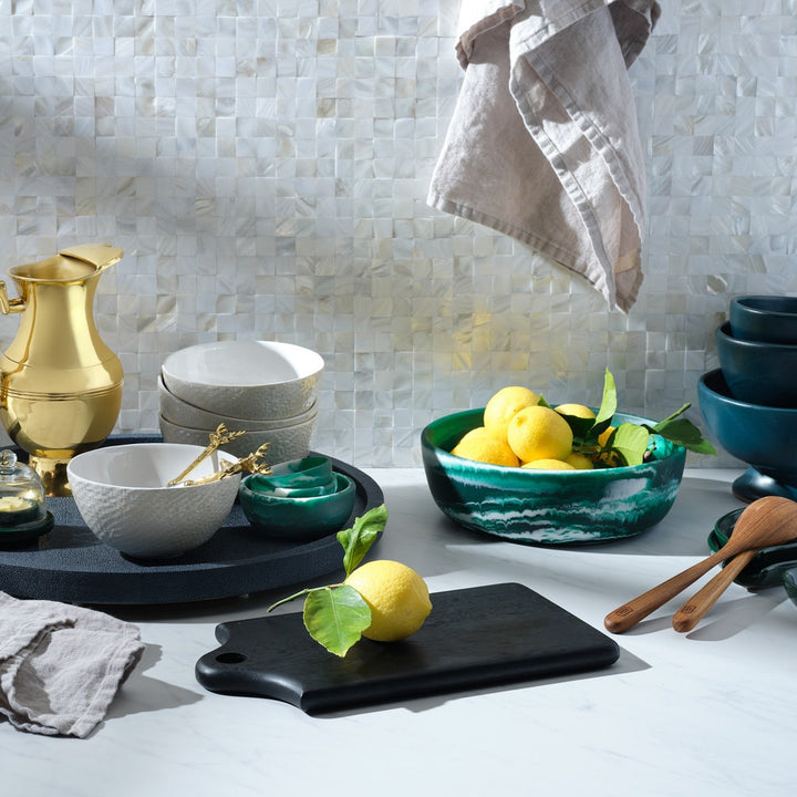 Wilson Midnight Teal Footed Serving Bowl Stoneware Small Pack/2