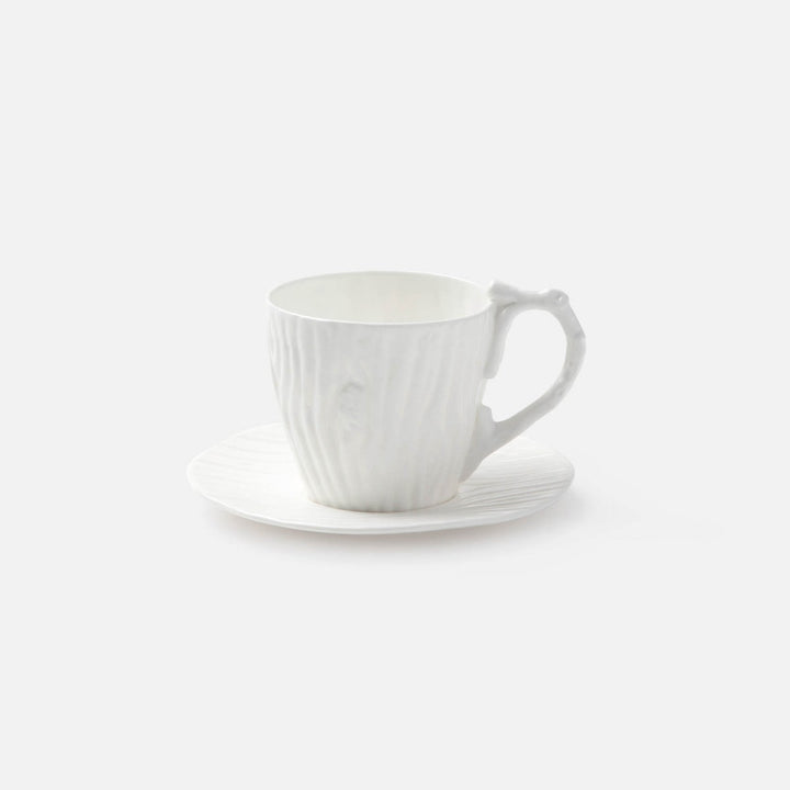 Willa White Faux Bois Cup/Saucer Porcelain Pack/4