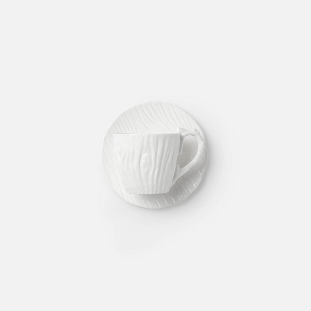 Willa White Faux Bois Cup/Saucer Porcelain Pack/4