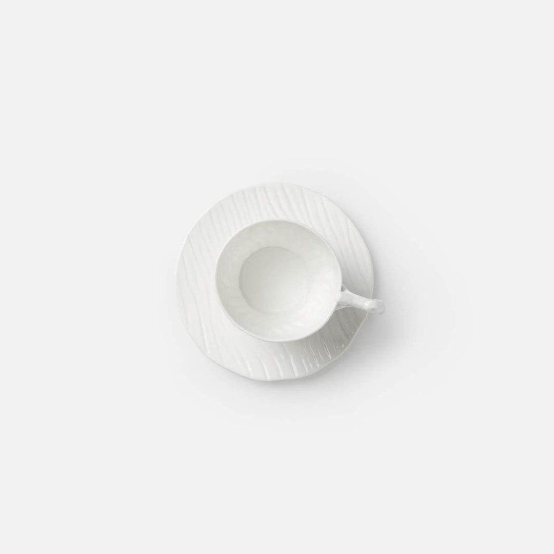 Willa White Faux Bois Cup/Saucer Porcelain Pack/4