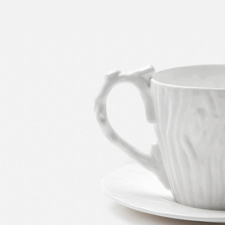 Willa White Faux Bois Cup/Saucer Porcelain Pack/4