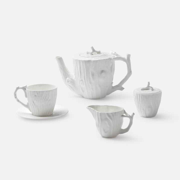 Willa White Faux Bois Cup/Saucer Porcelain Pack/4