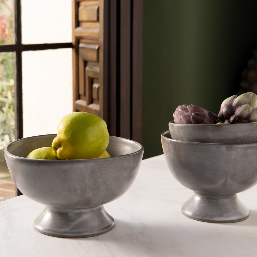 Wilson Cement Glaze Footed Serving Bowl Stoneware Medium Pack/2