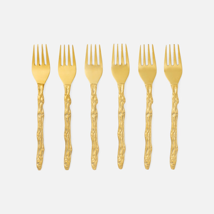 Arbor Polished Gold Twig Appetizer Forks Stainless Steel/Brass Pack/6