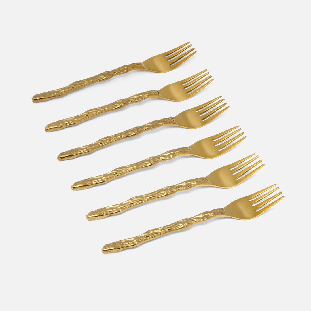 Arbor Polished Gold Twig Appetizer Forks Stainless Steel/Brass Pack/6