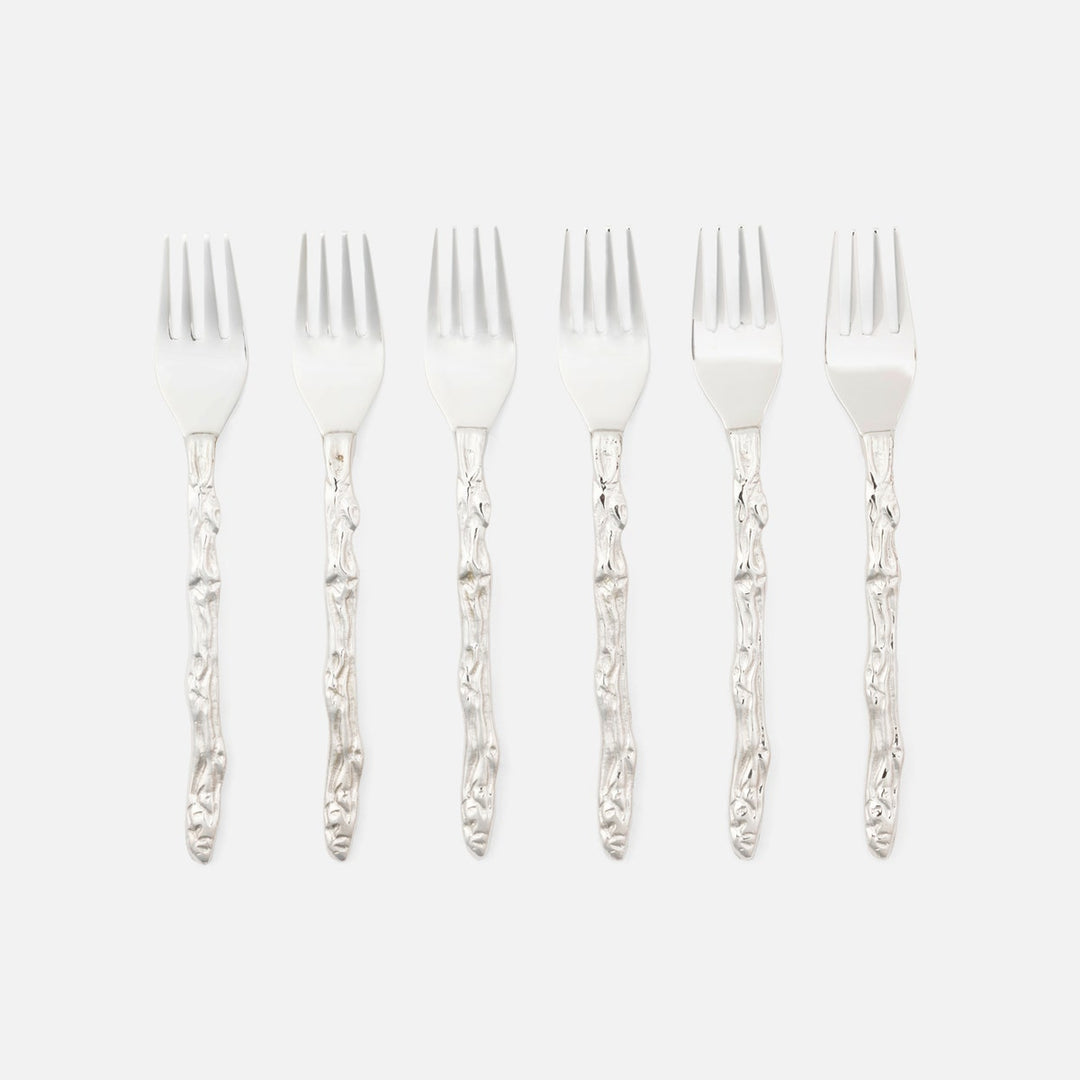 Arbor Polished Silver Twig Appetizer Forks Stainless Steel/Brass Pack/6