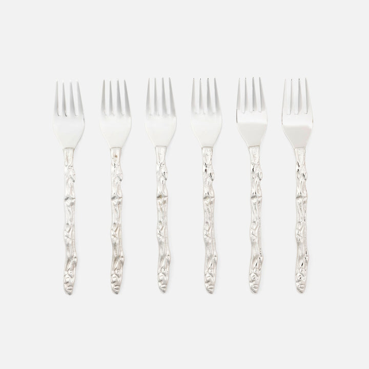 Arbor Polished Silver Twig Appetizer Forks Stainless Steel/Brass Pack/6