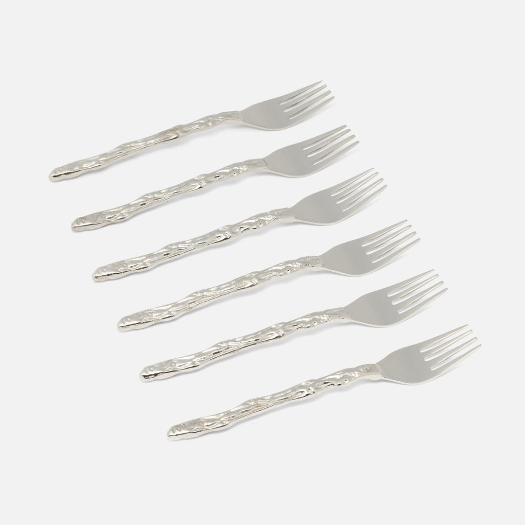 Arbor Polished Silver Twig Appetizer Forks Stainless Steel/Brass Pack/6