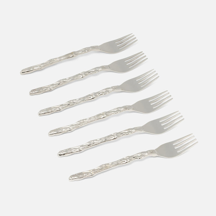 Arbor Polished Silver Twig Appetizer Forks Stainless Steel/Brass Pack/6