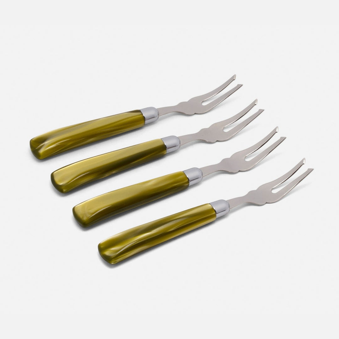 Colson Olive Green/Polished Silver Appetizer Fork Acrylic/Stainless Steel Pack/4