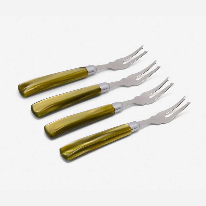 Colson Olive Green/Polished Silver Appetizer Fork Acrylic/Stainless Steel Pack/4