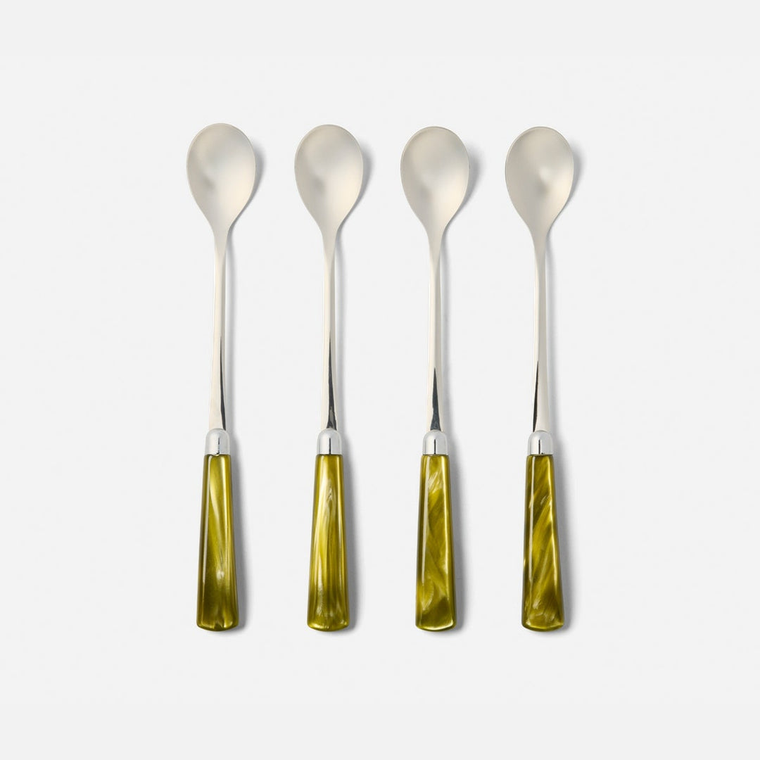 Colson Olive Green/Polished Silver Cocktail Spoon Acrylic/Stainless Steel Pack/4