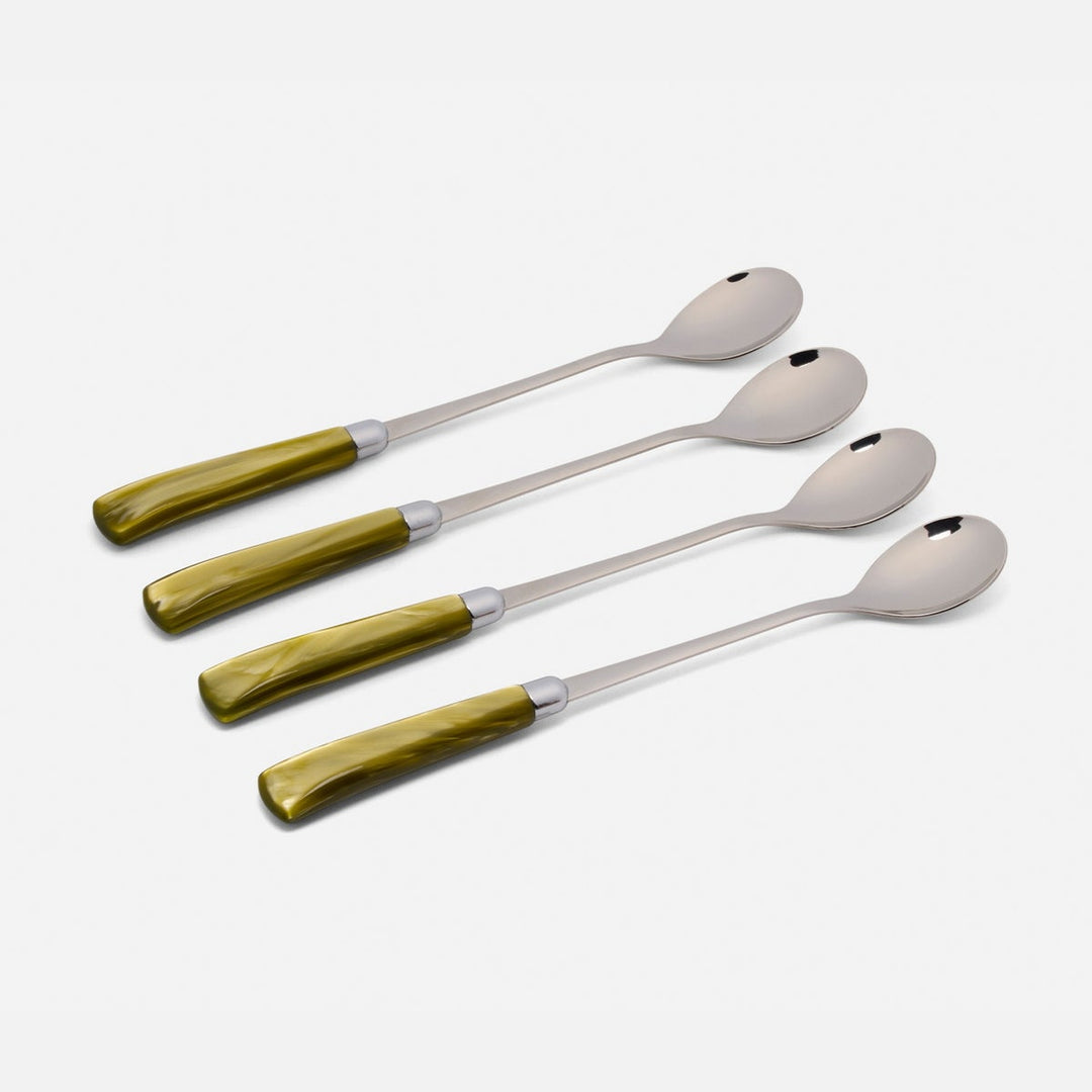 Colson Olive Green/Polished Silver Cocktail Spoon Acrylic/Stainless Steel Pack/4