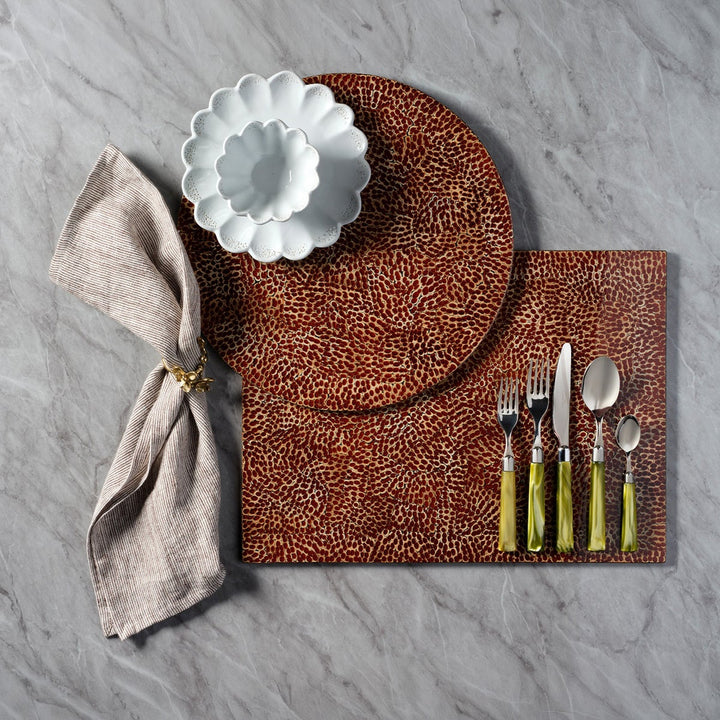 Colson Olive Green/Polished Silver 5-Piece Set: Knife Dinner Fork Salad Fork Soup Spoon Teaspo